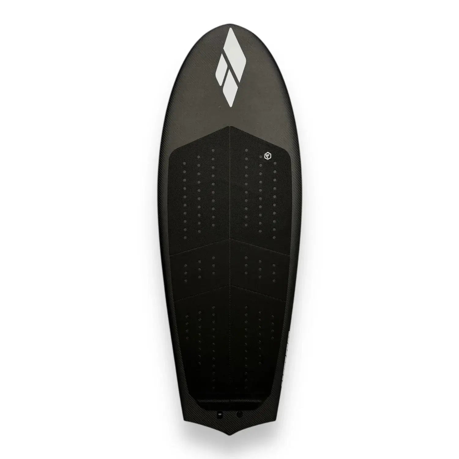 Deck view of the Spitfire V2 carbon surf foilboard by Amos Shapes