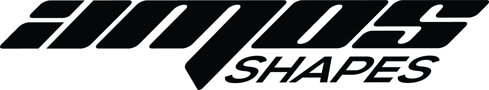 Australian legacy hydrofoil baord builder Logo Amos Shapes. Logo pictured with a black and white colour scheme.