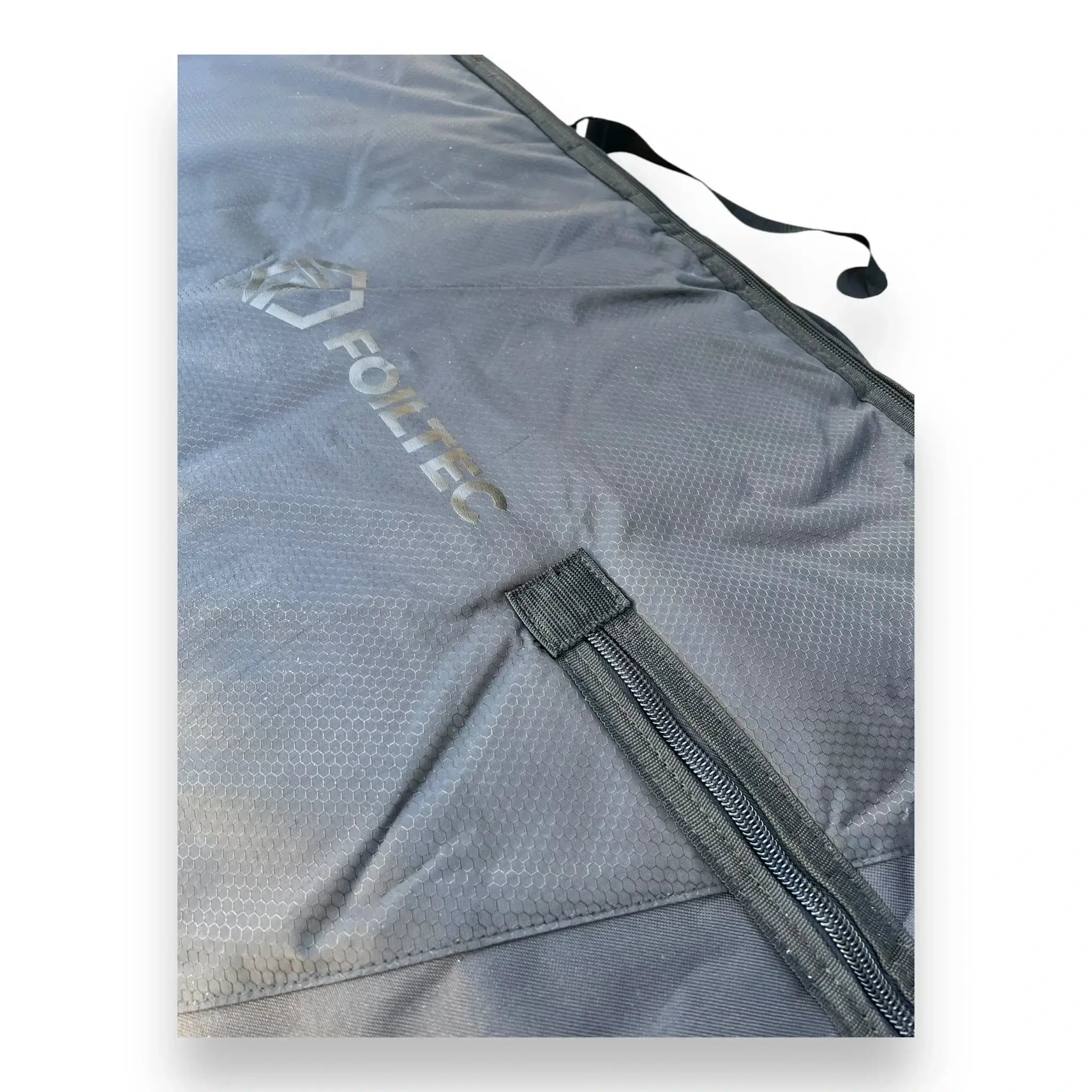 Close up of board bag fabric detail on downwind SUP foilboard bag
