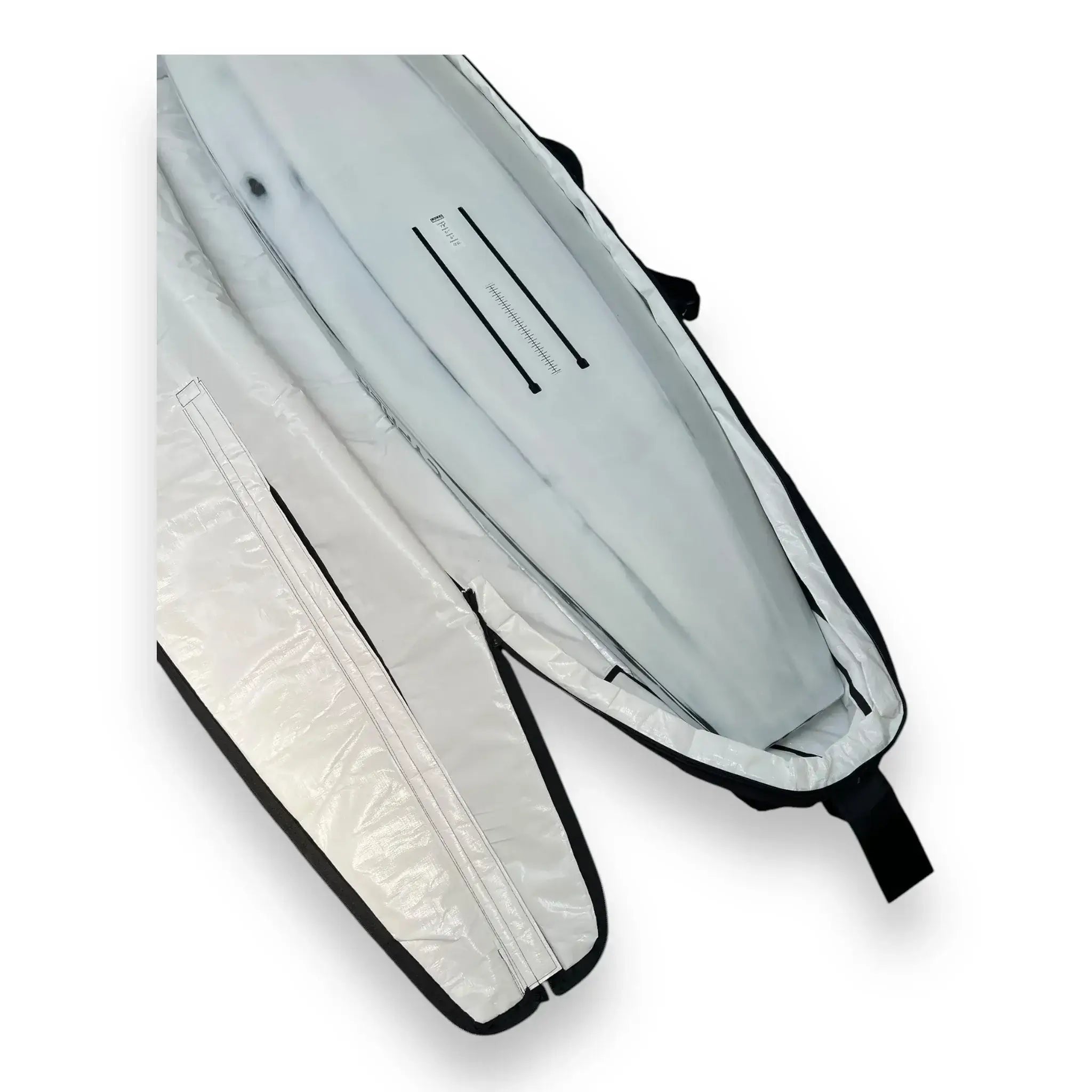 Interior view of padded lining in downwind SUP foilboard bag
