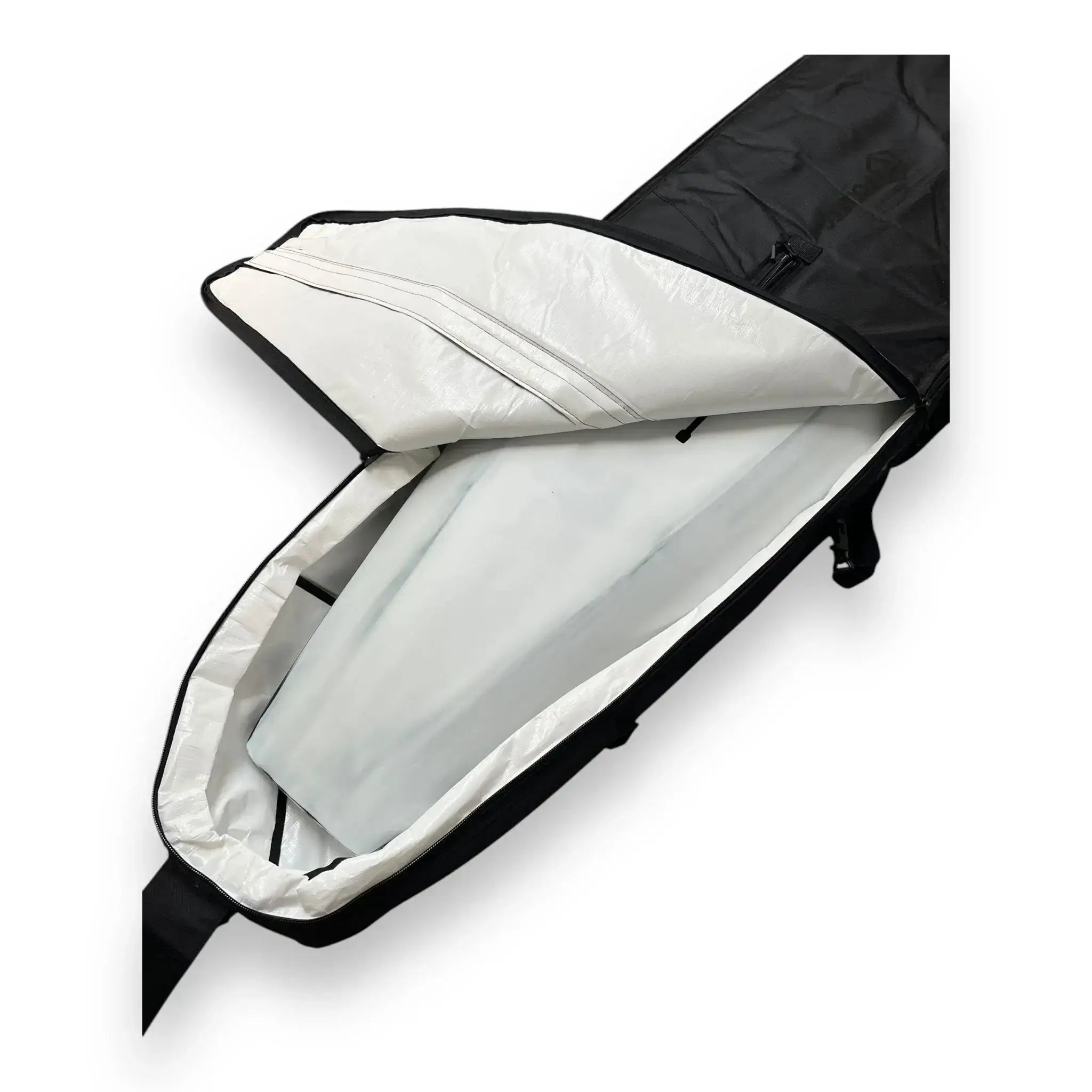 Interior view of padded lining in downwind SUP foilboard bag