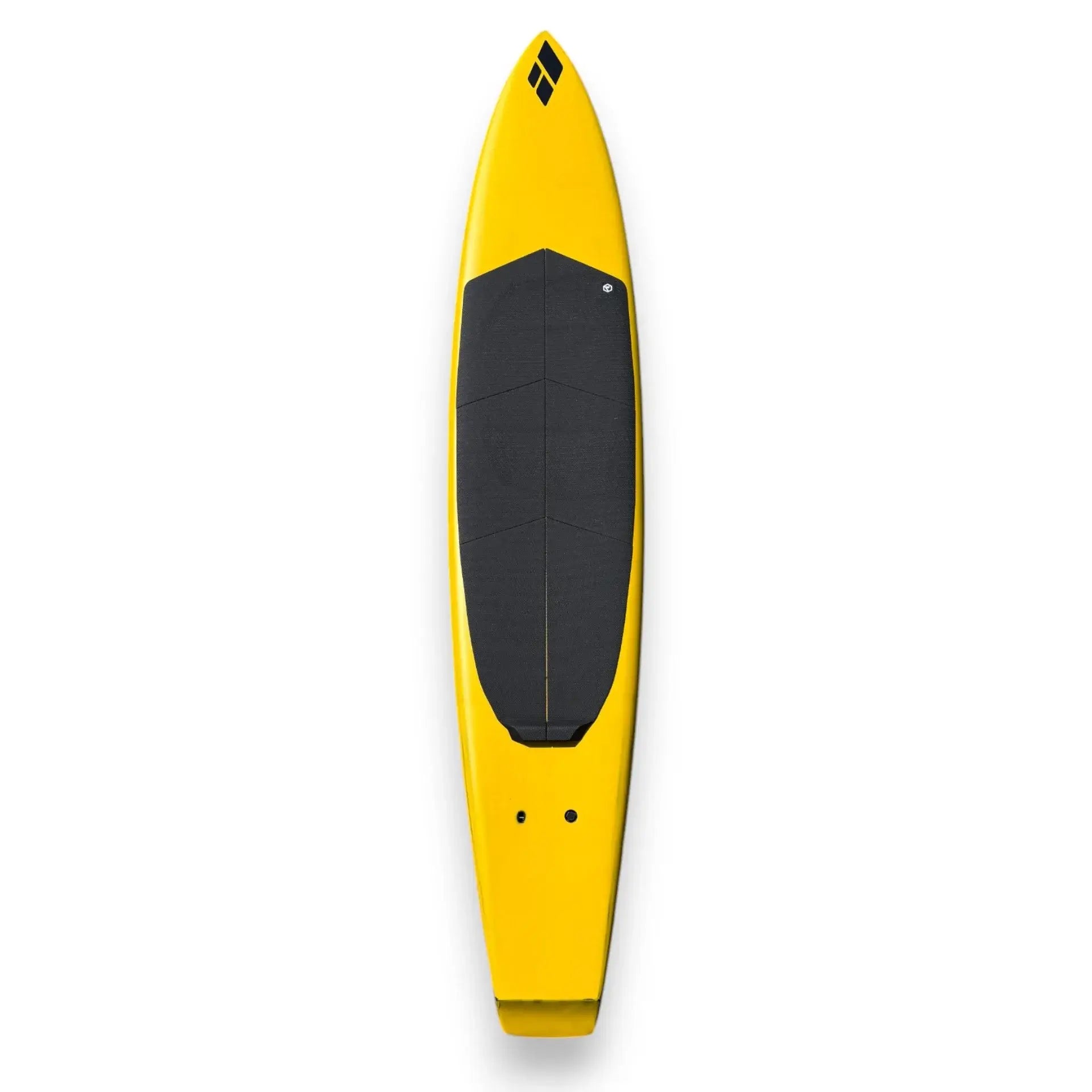Top view of moulded EVA foilboard traction pad – presented on yellow board