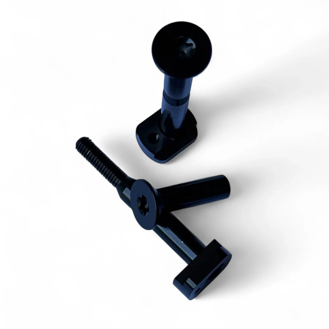 Close-up of titanium split bolt with T-nut and fixed stud