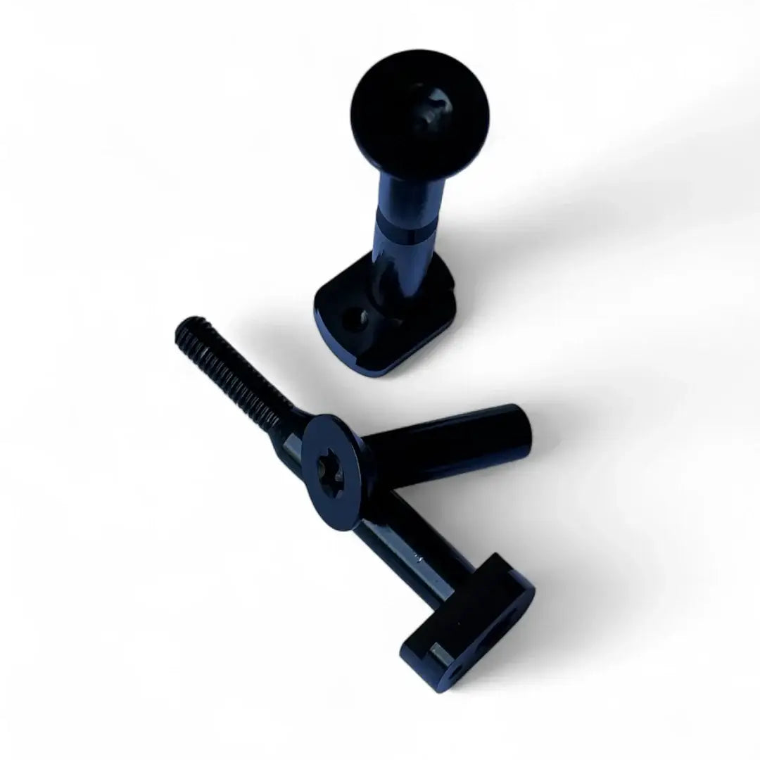 Close-up of titanium split bolt with T-nut and fixed stud