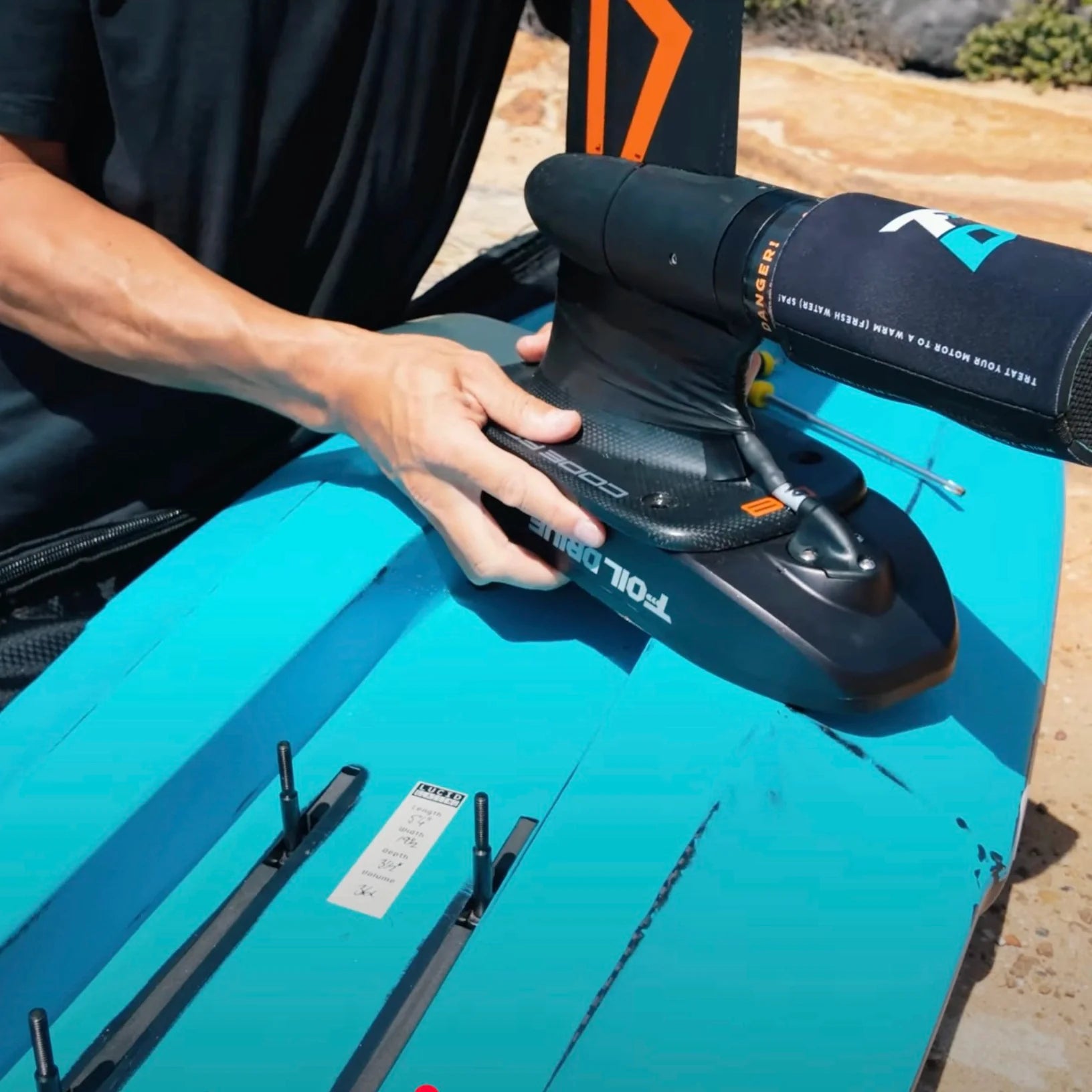 Titanium M8 split bolt shown mounted in hydrofoil track with foil drive