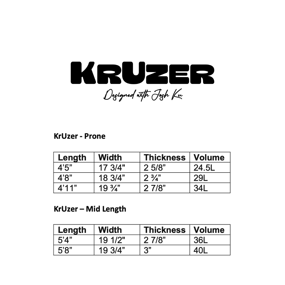KrUzer  5’8”, 19 3/4”, 3” - 40L | Mid length foilboard | Suits all levels