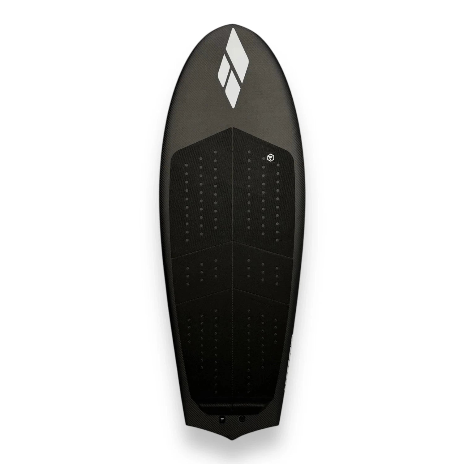 Deck view of the Spitfire V2 carbon surf foilboard by Amos Shapes