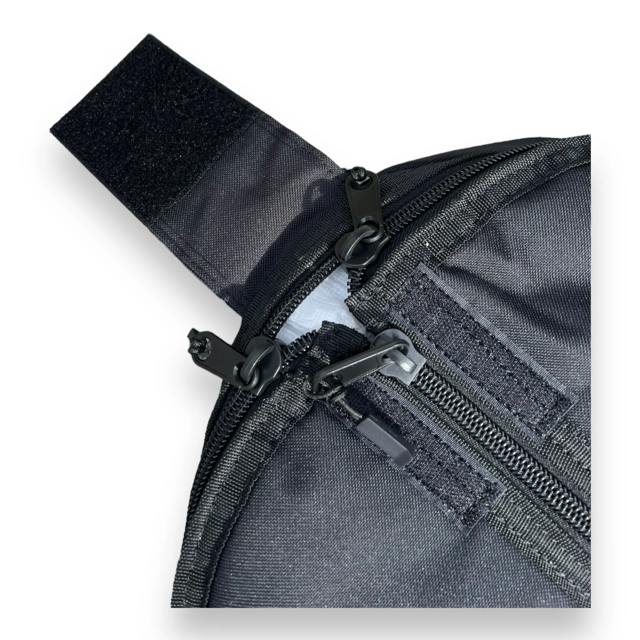 Close-up of three way zip